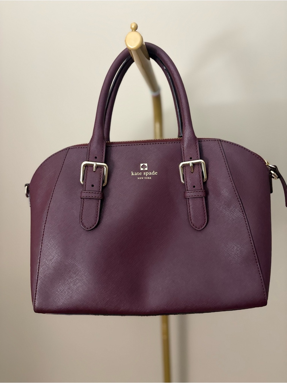 kate spade Plum Textured Leather Dome Satchel with Gold Hardware